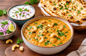 Khoya Kaju served with bread at Bombay Heritage in Livingston, New Jersey.